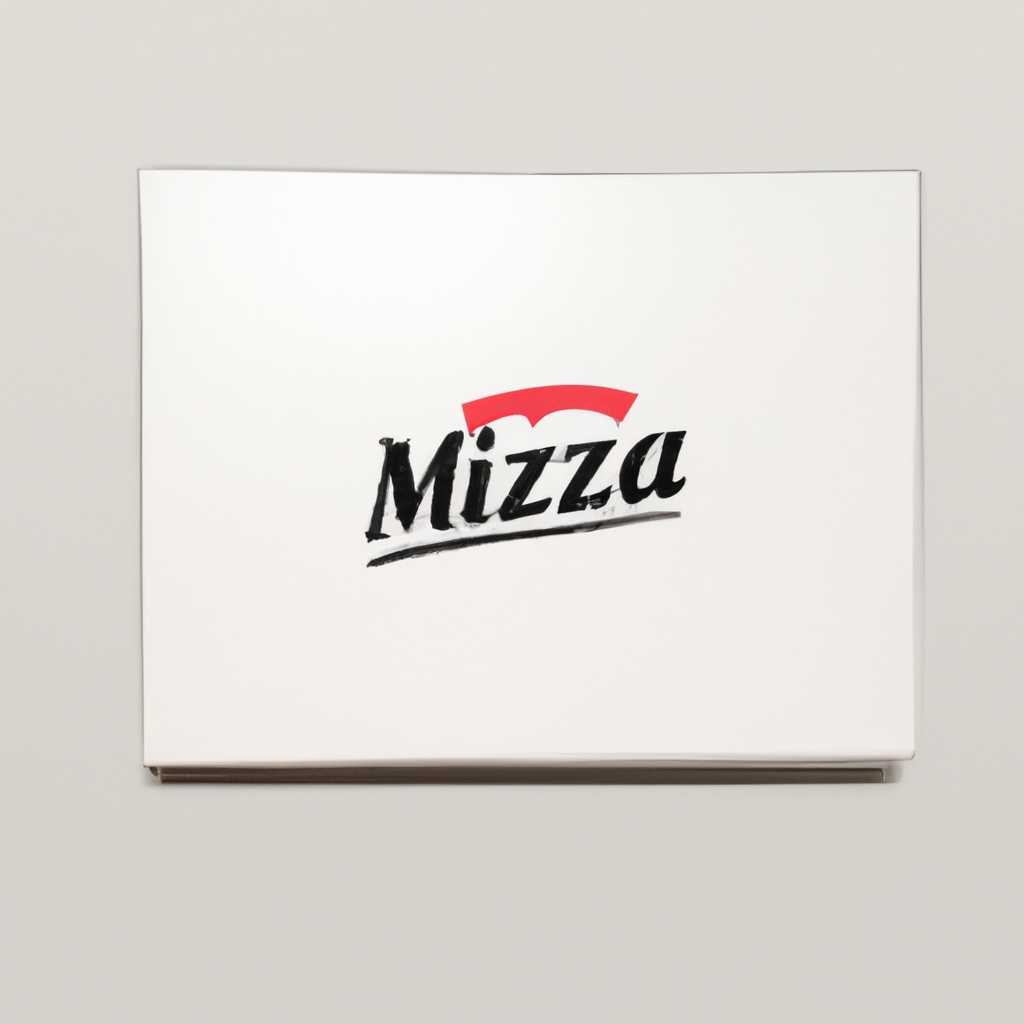 Minimal white pizza box flatlay with embossed brand logo on premium cardstock